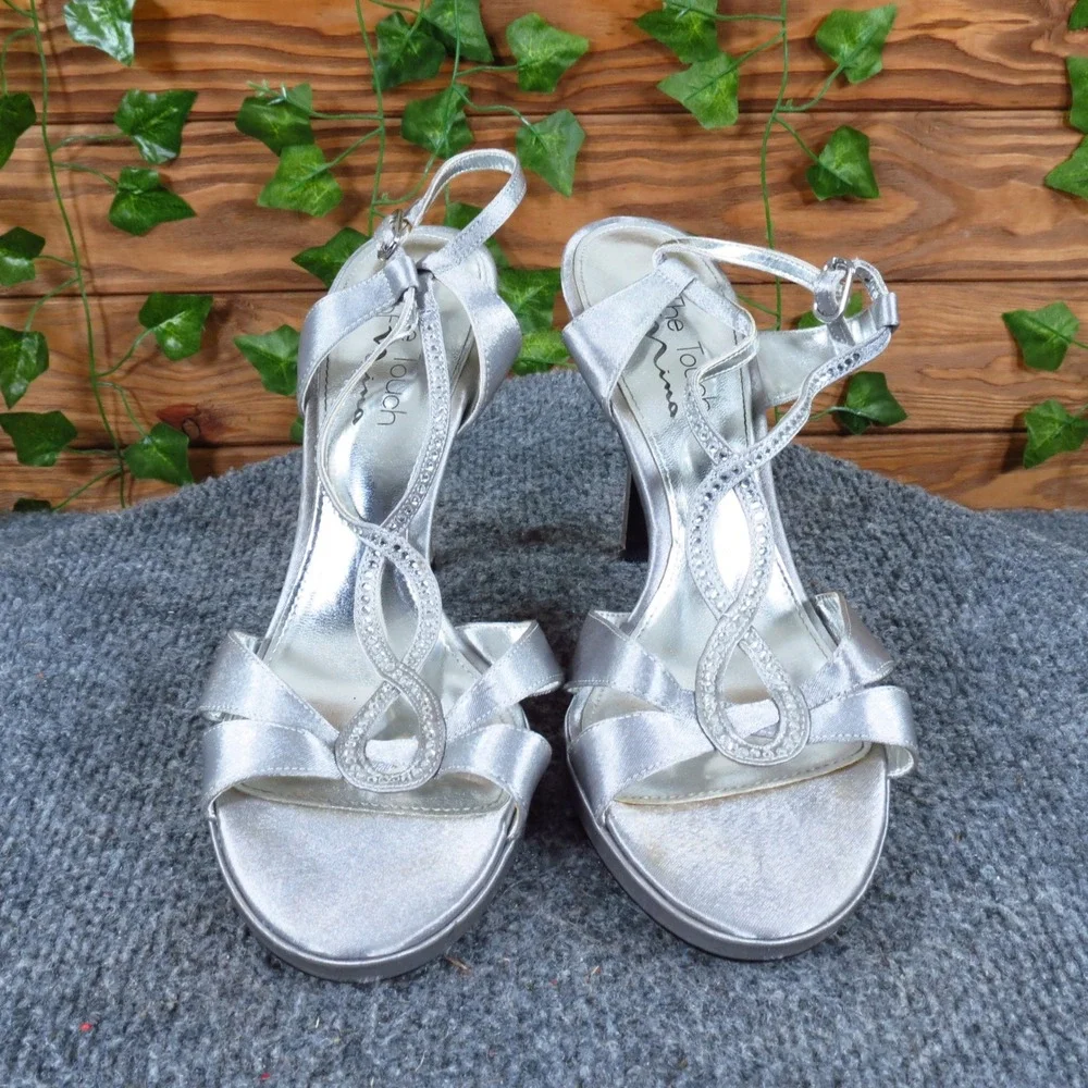 Touch of Nina Gelossi2 Women Heel Sz 9 Special‎ Occasion Silver Satin Rhinestone